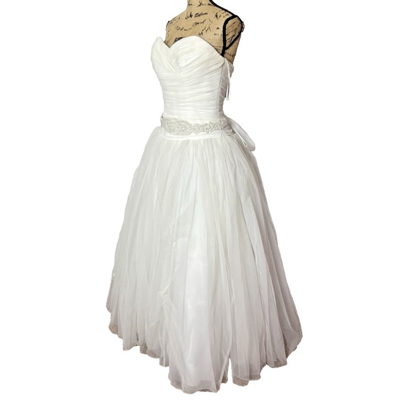 MoriLee Madeline Gardner White Wedding Dress Lace Pearl Crystal Strapless 10 - Picture 1 of 16